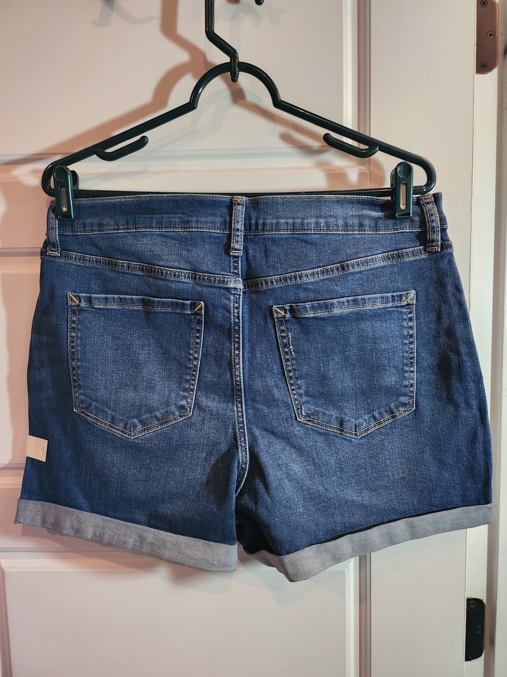 a.n.a Dark Blue High-Rise Button-Front Denim Shorts - Picture 7 of 10